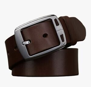 Fashion Pin Buckle Genuine Leather Mens Belt Coffee Brown 48in/120cm